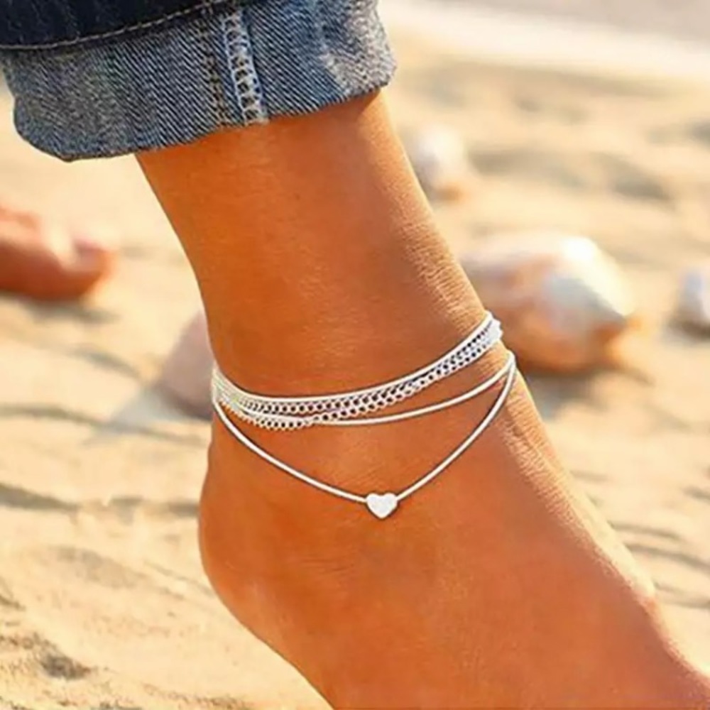🔴𝟭𝟬/$𝟮𝟱🔴NEW 4 Layered Silver Heart White Cord Anklet - Picture 8 of 12